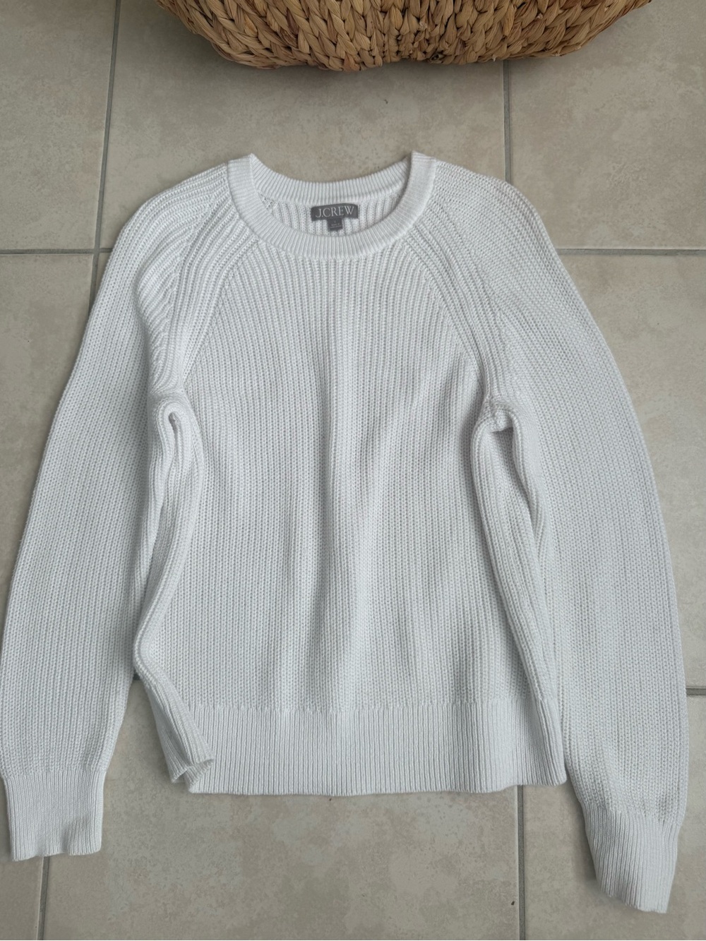 J. Crew White Ribbed Knit Crew Sweater